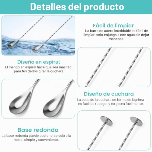 Miniatura 3 de 3 Cucharas De Bar Con Mortero De Cóctel, Mezcladora De Acero Inoxidable 304, Cucharas Largas Para Mezclar Y Degustación