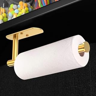 VAEHOLD Adhesive Paper Towel Holder Under Cabinet Wall Mount for Kitchen Paper Towel, Paper Towel Roll Holder Stick to Wall, Stainless Steel (Gold)