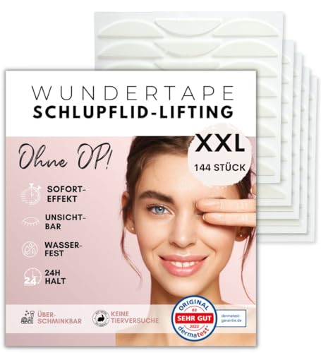 WUNDERTAPE Strisce adesive per sollevare le palpebre senza chirurgia (impermeabile, invisibile, tenuta 24 ore, nastro eyelid tape) strisce invisibili (144 x XXL)