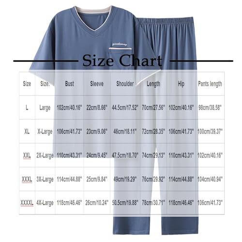 Men's 2 Piece Short Sleeve Pjs Set Loungewear Soft Lightweight 2 Piece V Neck Pj Shirt Pants Sleep Set with Pockets2