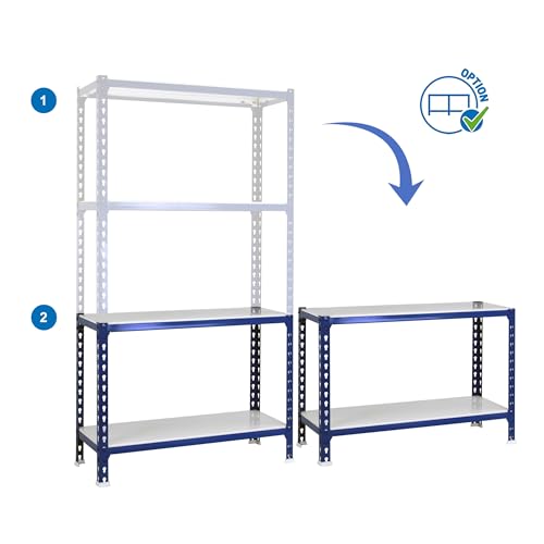 SimonRack Schwerlastregal, Lagerregal, 150x110x30 cm, Metallregal, Kellerregal, Biegestelle 200 kg, 4 Fachböden, Blau/Verzinkt - Simonclick
