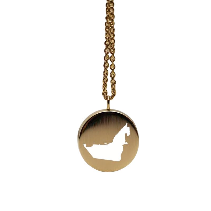 Pendentif carte des Émirats arabes unis en argent sterling plaqué or 14 carats, forme ronde de 24 mm et épaisseur de 1,5 mm, breloque Terre, bijou de voyage délicat | « Aventure » ​​| LKB_MAP_315