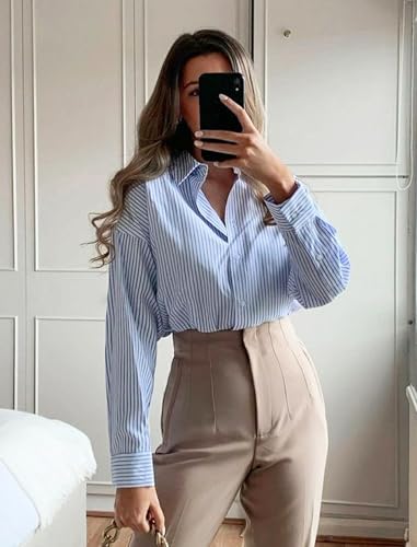 Zeagoo Womens Button Down Shirts Long Sleeve V Neck Tops Wrinkle Free Collared Work Office Solid Blouses Corset Tops3