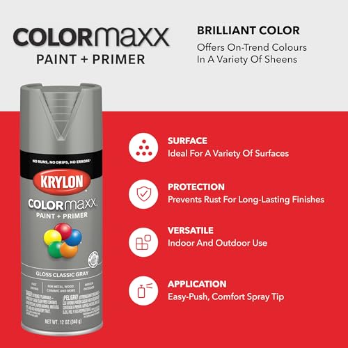 Image of Krylon K05513007 COLORmaxx Spray Paint, Aerosol, Classic Gray