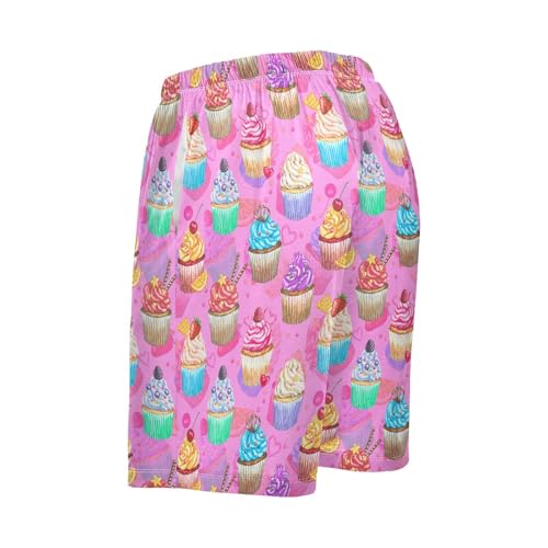 susiyo Watercolor Pink Cupcakes Men's Pajama Shorts Soft Comfy Pajama Bottoms Lounge Sleep Shorts Sleepwear with Pockets4