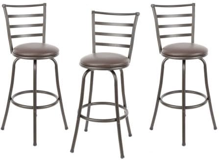 Mainstays Adjustable-Height Swivel Barstool, Hammered Bronze Finish, Set of 3 - Brown