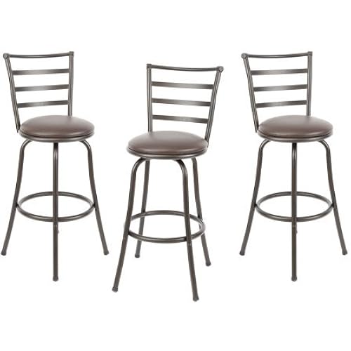 Mainstays Adjustable-Height Swivel Barstool, Hammered Bronze Finish, Set of 3 - Brown