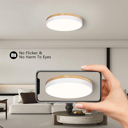 Image of Modern Wood White Flush Mount Ceiling Light 15.75 Inch