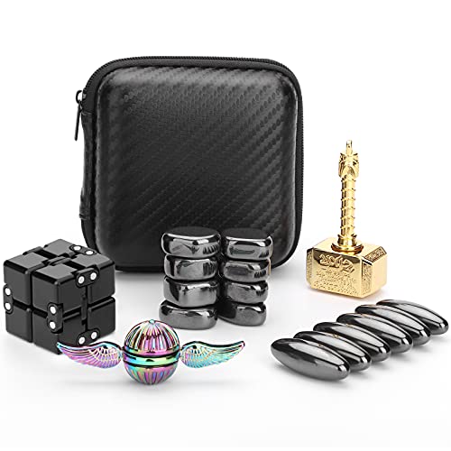 Hammer Fidget Spinners Chain Metal,Fidget Oval , Fidget Stones, Rainbow Gold Fidgit Spinner Gift for Kids Adults, Fidgets Infinity Cube Blocks Anti Anxiety ADHD Stress Relief Antuism Fidgit Toy Set