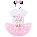 Baby Mädchen 1./2. Geburtstag Outfit Prinzessin Minnie Polka Dot Kostüm Kurzarm Strampler Top Shirt + Pailletten Bowknot Tüll Tutu + Maus Ohr Stirnband Kleinkind Fotoshooting Requisiten