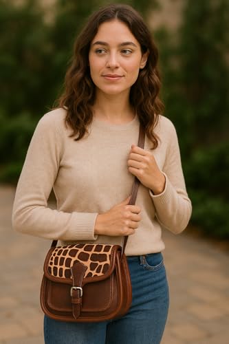 Image of Celtic Women's Leather Hair-On Flap Crossbody Sling Bag - Adjustable Strap