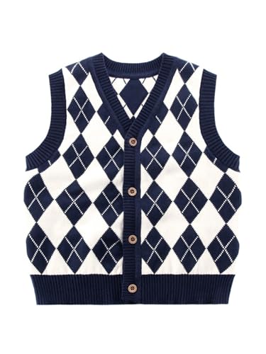 Jydiazi Chaleco de punto para bebé para niños, cuello en V, sin mangas, chaleco de punto, azul marino, 98-104