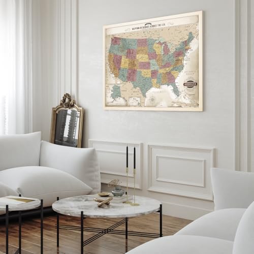 Image of DECORARTS - Oversized Push Pin Travel Map USA, Extra Large US Maps for Wall, Vintage Pastel United States Pin Board Canvas, Giclee Print, Handcrafted in USA, 40x30''