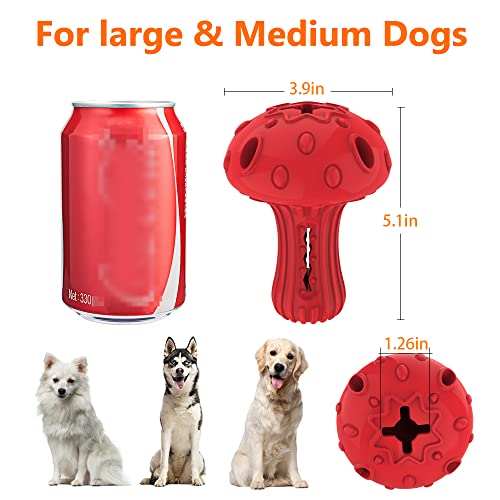 TONGKTAI Aggressives Kauspielzeug für Hunde, unzerstörbares Kauspielzeug aus Pilzgummi mit Zahnreinigung, langlebiger interaktiver Leckerbissen Spender Hund Puzzle Spielzeug für große Rassen (Rot)
