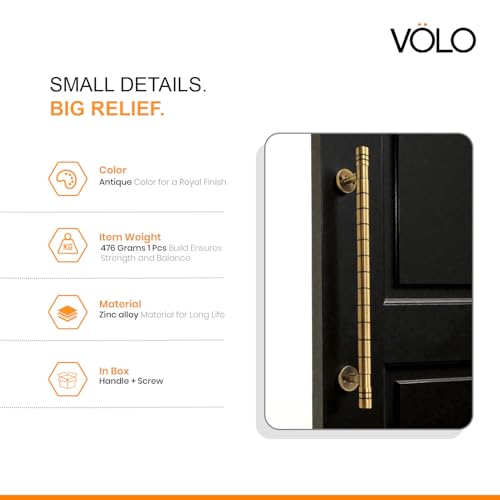 Image of VOLO Main Door Pull Push Handle for Main Entry | Interior Exterior Use | Modern Home Office Door Hardware Pull Handle | (Antique Brass, 12 Inch (300MM), Pack of 2 Piece (K-58))