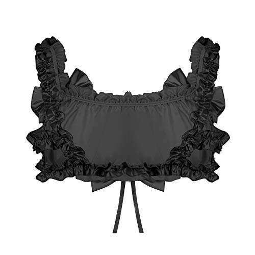 YiZYiF Adult Men's Shiny Satin Frilly Bralette Sissy Training Bra Crop Tops Lingerie Black Medium - Image 3