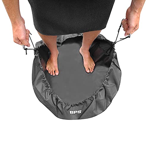 BPS Dive Suit Change Mat - Waterproof Wetsuit Bag - for Dive Boots, Swim Suits, Wet Suit, and surf Accessories - Includes Spare Leash Strings (Black)
