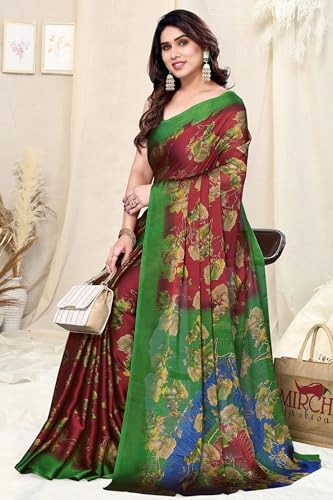 Image of MIRCHI FASHION Saree for Woman Chiffon Floral Printed | Lightweight Daily Wear Comfortable Women's Sari with Unstitched Blouse Piece (Available in 15 Designs)