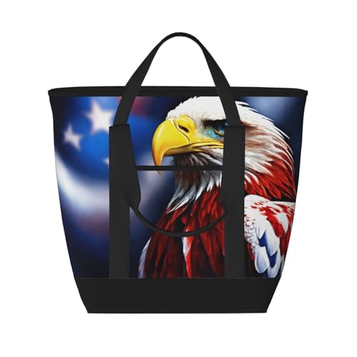 LIXLZH American Bald Eagle - Bolsa de mano con estampado de águila calva para adultos, resistente, para picnic, playa, camping, gran capacidad, aislada, color negro, talla única, Negro, One Size