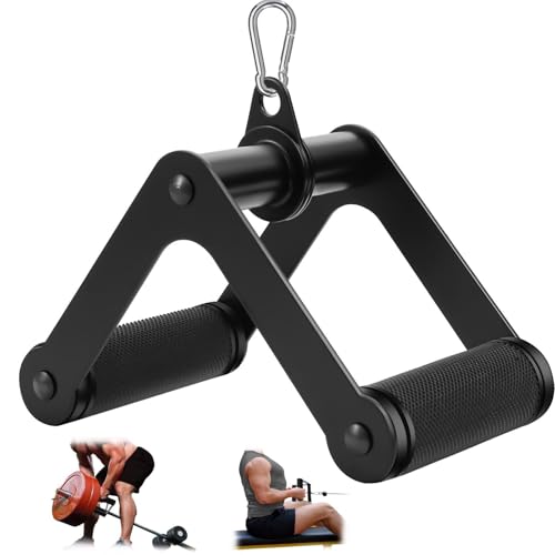 Double D Row Handle LAT Pulldown Attachments 1.3 Inch Diameter Big Comfort Rubber Grip V Bar Attachmentt for Cable Machine Home Gym Accessory (Black Double D)