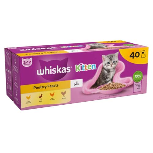 Whiskas 2-12 Months Cat Pouches Poultry Feasts in Jelly 40 x 85g