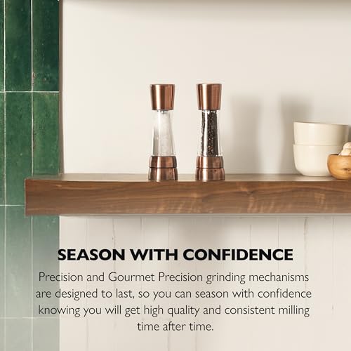 Cole & Mason Derwent Salt and Pepper Grinder Set - Refillable Salt & Pepper Grinder Set with Gourmet Precision Mechanisms - Kitchen Accessories for Cooking - Gift Set, Copper