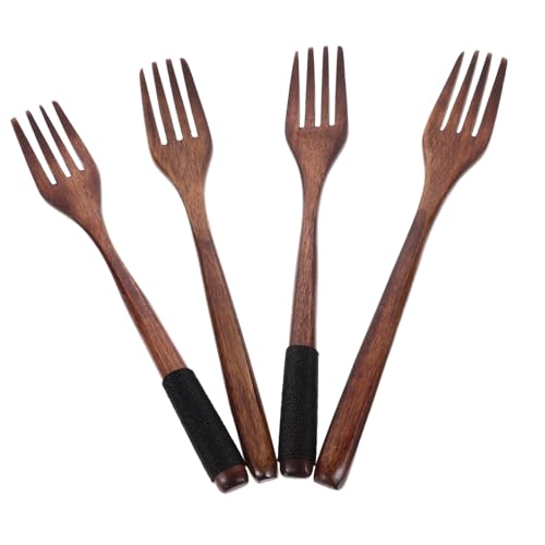SOLUSTRE 4Pcs Wooden Fork with Natural Handle Ergonomic Cooking Utensils for Kitchen Mixing Forks for Cooking Easy to Clean and Store Stylish Design for Any Kitchen Decor