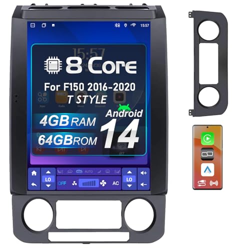 Upgraded 8 Core Car Radio Stereo for Ford F150 2016 2017 2018 2019 2020 T Style 4+64G 12" QLED Touchscreen with GPS Navigation Wireless Carplay&Android Auto, AM/FM/RDS, Backup Camera, SWC