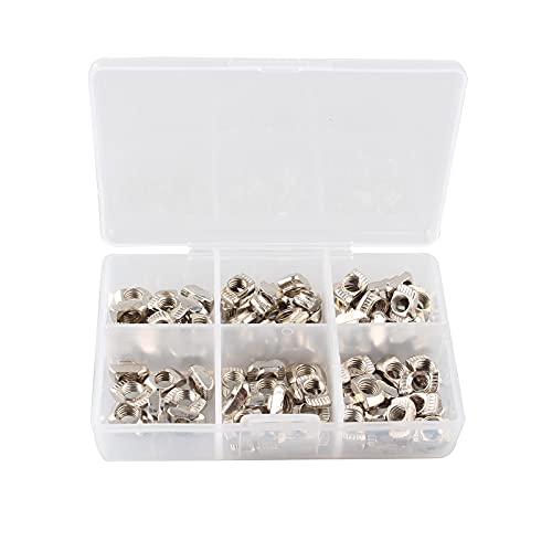 HALJIA 100PCS M5 T Slot Nuts, Carbon Steel Nickel-plated T-Nut M5 for 2020 Series Aluminum Extrusion Profile
