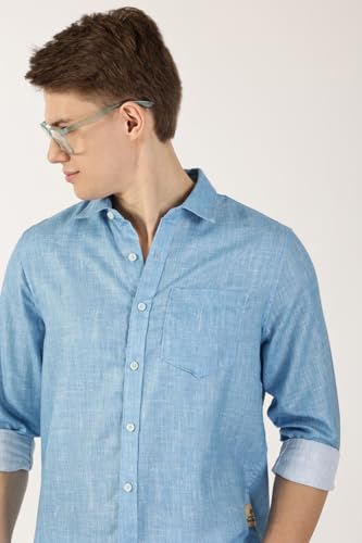 Image of Thomas Scott Men's | Printed | Textured Fabric | Full Sleeve | Regular Fit | Linen Blend | Single Pocket | Spread Collar | Casual Shirt