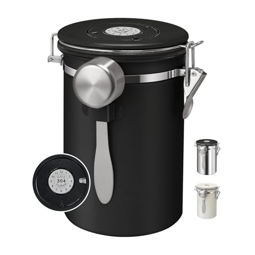 1.8L Airtight Vacuum Coffee Canister, Stainless Steel Storage Container for Coffee Beans and Grounds with Scoop.Suitable for coffee powder, coffee beans, rice, tea leaves, sugar, flour, and grains