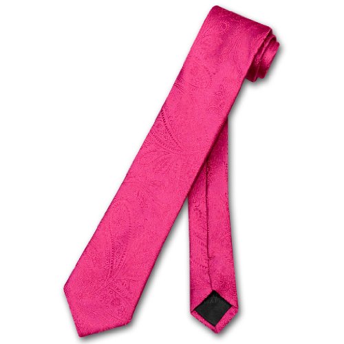 Vesuvio Napoli Narrow NeckTie Solid HOT PINK FUCHSIA Paisley 2.5