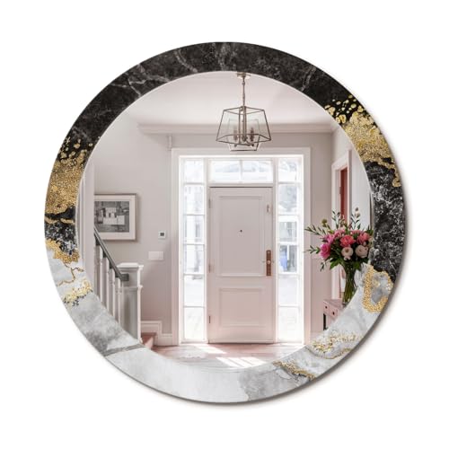 Miroir mural rond 80 cm design graphique en verre effet marbre pour loft