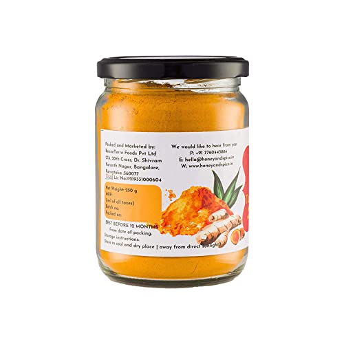 Image of Honey and Spice High Curcumin Turmeric (250g) | Glass Jar Packaging | Haldi Powder | Ideal for Eating, Drinking, Cooking | Natural and Fresh