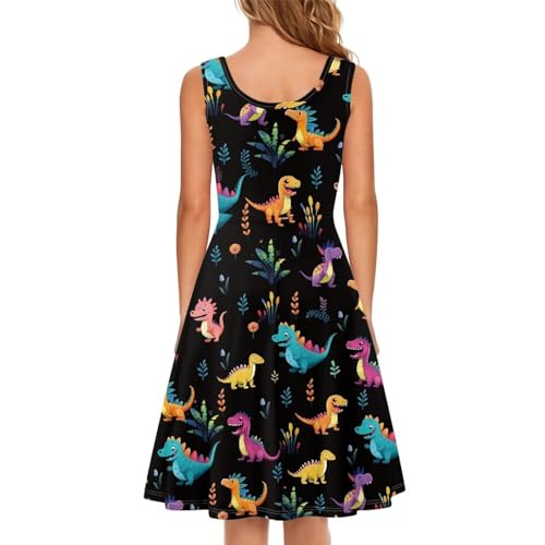Image of Women Stylish Tank Dresses Sleeveless Round Neck Midi Casual Dress with Pocket for Summer