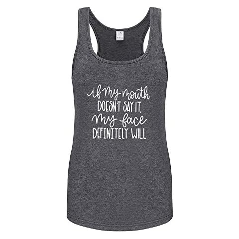 FANNOO Womens Workout Tank Tops-Novelty Funny Saying Fitness Gym Racerback Sleeveless Shirts for Women Grey L Cover