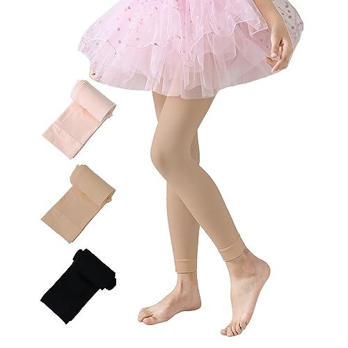 Ballet Tights Girls Footless Dance Tights Microfiber Ultra Soft School Leggings for Toddler Kids Students 1/2/3 Pairs