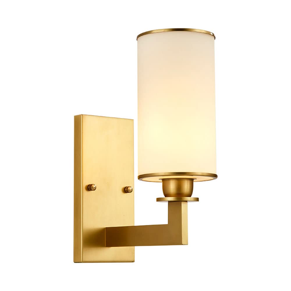 YNIYUJKL Wall Lamp, Copper Wall Sconce Modern Wall Lighting Fixture, Bedroom Bedside Reading Wall Lamp, Brass Vanity Wall Lamp With White Glass Shade For Living Room Hallway