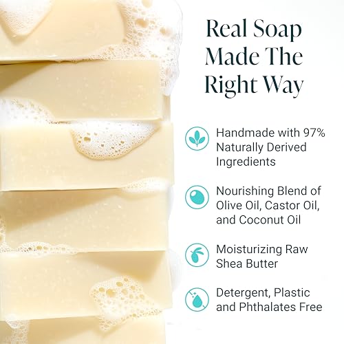 Image of Handmade Natural Bath & Body Soap Bar, Vegan, All-Natural, Palm Oil Free, Made in USA with Shea Butter + Essential Oils, Unscented, 3 Bars