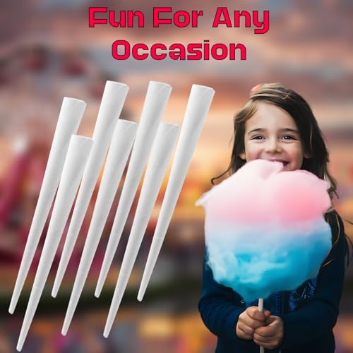 Image of White Cotton Candy Cones - Sturdy and Long-Size Paper Cones - Perfect for Holding Fluffy, Spun Cotton Candy at Events, Parties, Carnivals, and More - Durable Design - 100 Count