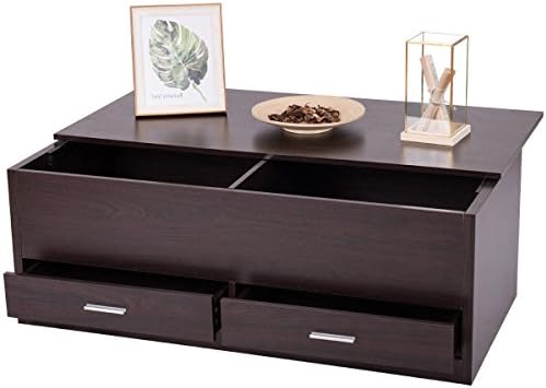 Slide Top Coffee Table W/Hidden Storage Compartment & 2 Drawers Living Room Fur.