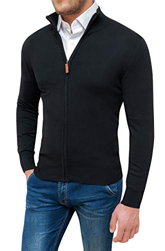 Evoga Maglione Pullover Uomo Invernale Casual Golf Cardigan con Cerniera (L, Nero)