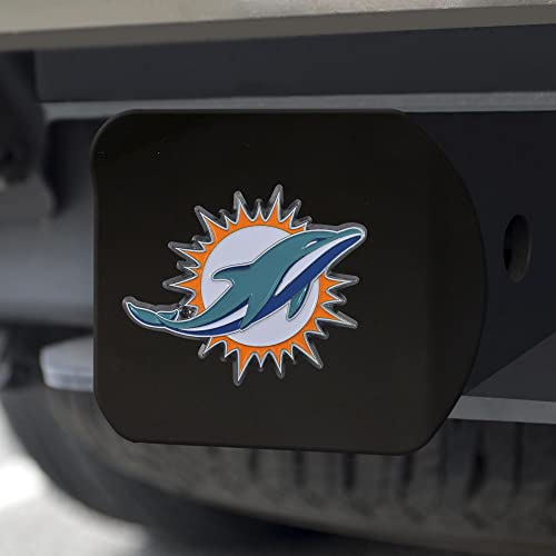 Fanmats - 22580 Nfl Miami Dolphins Metal Hitch Cover, Black, 2" Square Type Iii Hitch Cover #TOP1