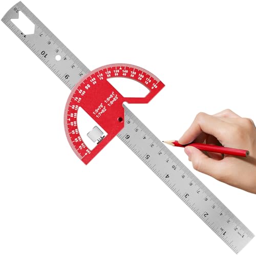 Angle Gauge, Stainless Steel Angle Ruler with Semicircle Head Protractor, Portable Angle Protractor 45° 90° 180° Angle Finder Multipurpose Angle Measuring Tool for Carpenters Woodworking (12 in)