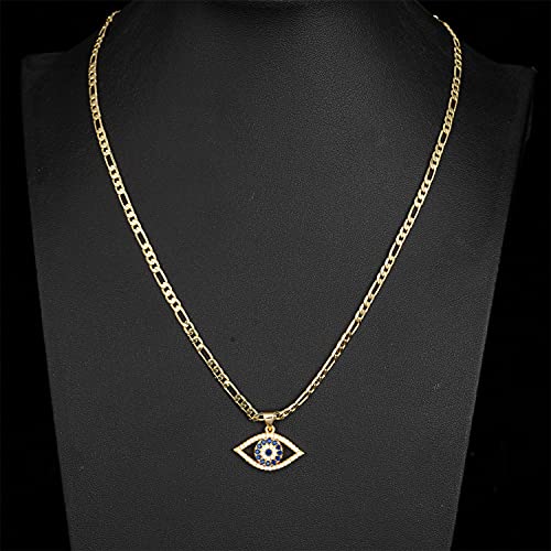kelistom Evil Eye Necklace for Women | 14K White Gold Plated Cubic Zirconia Inlay Evil Eye Pendant Necklace | 3mm Figaro Chain Necklace 18/22 inches4