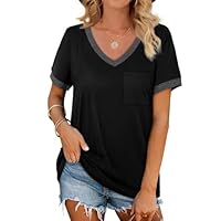 Plus Size Spring Clothes for Women 3X Short Sleeve Shirts V Neck Summer Tops Beach Fashion Vacation Outfits Black