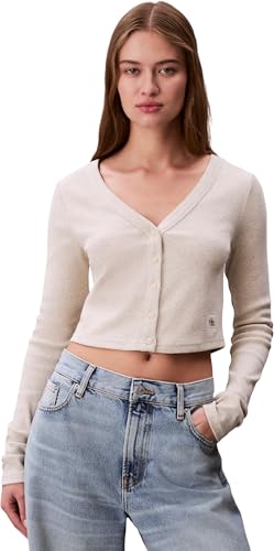 Cardigan Calvin Klein de punto para mujer con botones y woven label