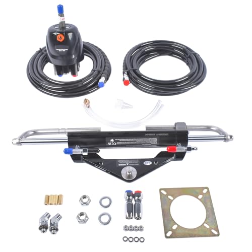 Vahaha Hydraulic Outboard Steering System Kit - 150HP Hydraulic Pump, 2pcs 20ft Heavy-Duty Nylon Hose & Secure Dual-Lock Cylinder for Boats