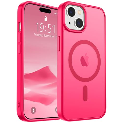 Image of SUPFINE Magnetic for iPhone 15 Case (Compatible with MagSafe) (Military Grade Drop Protection) Slim Translucent Matte Shockproof with Anti-Fingerprint Phone Case,Hot Pink