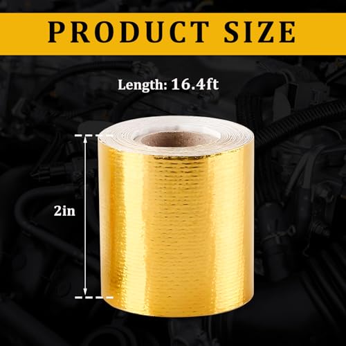 Image of Wevdn Heat Shield Reflective Tape, 2 inchx16.4FT Adhesive Backed Heat Barrier Tape Roll, Gold High-Temperature Self Adhesive Reflect Backed Sheet Compatible with Car Intake Pipe Engine Bay